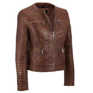 Nuevas Chaquetas Marrones Personalizadas con Logotipo para Mujer, Chaqueta Vintage para Invierno, Abrigos Modernos de Cuero, Chaquetas Bomber de Piel Auténtica, Ropa Urbana - Product Image 1