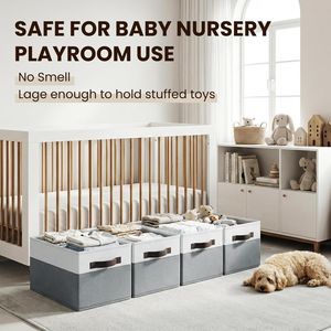 Lot de 4 grands paniers de rangement en tissu avec poignées pour l'organisation de la maison, paniers en tissu pour étagères, organisateurs - Product Image 4