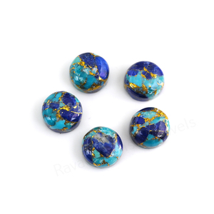 Cabochon de pierre précieuse lâche Mohave Lapis Lazuli Cuivre Turquoise Composite 12mm Rond Poli Brillant Lisse pour la Fabrication de Bijoux et Pendentifs - Product Image 1