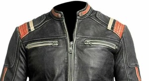 High Quality Wholesale Price Genuine Leather Motorbike <b>Jacket</b> Stand Collar Embroidery Front Logo Men's <b>Racing</b> <b>Jacket</b> - Product Image 4
