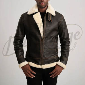 Veste en cuir marron foncé de qualité supérieure pour homme, doublée de fausse fourrure, style aviateur, veste de motard, veste d'hiver, veste de pilote - Product Image 3