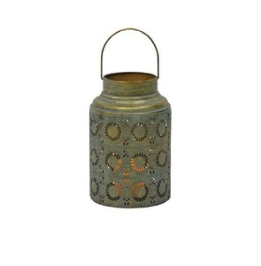 Iron Lantern With Circular Cutout Pattern For Home Decoration Table Top <b>Accessory</b> Durable Metal <b>Candle</b> Holder - Product Image 1