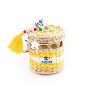 ตะกร้าผักตบชวาสุดชิคมาใหม่: ดีไซน์ทอมือพร้อมการตกแต่งของดวงจันทร์และดวงดาวสำหรับเทศกาลรอมฎอนและสไตล์อีสเตอร์ - Product Image 4