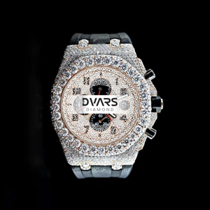 Reloj de Lujo para Hombre con Esfera Redonda de Dos Tonos y Cristales, Correa de Goma, Reloj de Pulsera de Cuarzo con Incrustaciones de Piedras Moissanite - Product Image 2