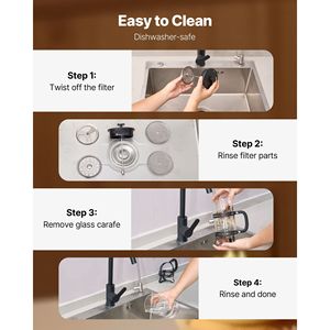 Caffettiera French Press in Vetro Borosilicato da 1 Litro (34 Once) con Filtro in Acciaio Inossidabile, Ampia Parete in Vetro per Caffè e Tè - Product Image 6