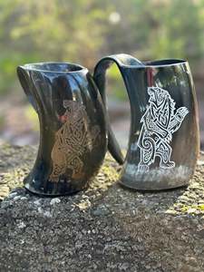 Nueva Jarra Vikinga Auténtica Hecha a Mano de Cuerno de Vaca, Jarra Natural de Cuerno de Buey para Beber Cerveza/Ale/Mead, Ecológica, Estilo Medieval Vintage para el Hogar - Product Image 1