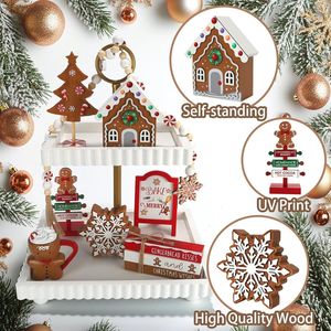 Cute 8 PCS <b>Gingerbread</b> <b>Christmas</b> Decorations Tabletop <b>Decor</b> Set for Home Shelf Mantel Fireplace Tiered Tray Party Decoration Set - Product Image 2