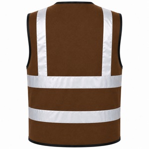 Gilet de sécurité haute visibilité imperméable marron avec bandes réfléchissantes, plusieurs poches, vêtements de travail unisexe, certifié CE, fournisseur OEM ODM - Product Image 3