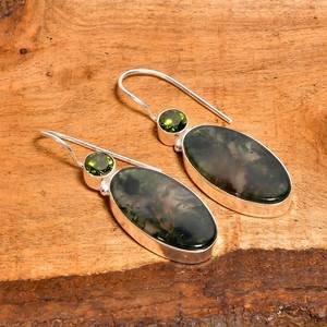 ต่างหูเงินแท้ 925 ประดับพลอยอาเกตทรงรีลายป่าธรรมชาติ งานแฮนด์เมดสไตล์โบโฮ ของขวัญสำหรับผู้หญิง - Product Image 4