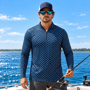Chemise de pêche à col zippé en poly-spandex 160 GSM, marque privée, protection UPF, pour hommes, destinée aux détaillants - Product Image 2