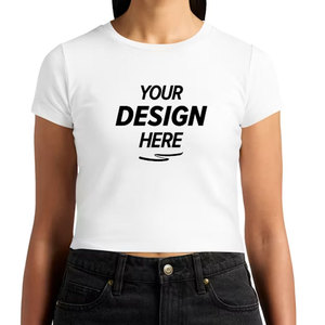 Women <b>White</b> Cropped T-<b>Shirt</b> Short Sleeve Crew Neck <b>Slim</b> <b>Fit</b> Plain Jersey Cotton Casual Summer Crop Top for T <b>Shirts</b> - Product Image 1