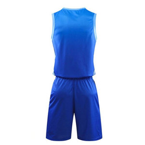 Tenue de basketball pour hommes adultes fabriquée au Pakistan, ensemble personnalisé de maillot sans manches et short bleu uni, respirant, en polyester de haute qualité - Product Image 2