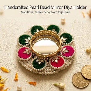 Handcrafted Durable Eco-Friendly Indian Festive Decor Metal <b>Tealight</b> <b>Candle</b> Holders Traditional Mirror Rangoli Diya Holder - Product Image 2