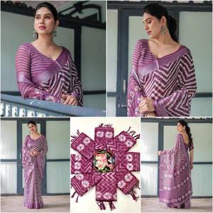 Sari de Lino y Algodón con Estampado Digital, Última Tendencia India, Prenda Étnica Elegante para Novias, Bodas, Fiestas, Playa, Secado Rápido, para Mujer - Product Image 5