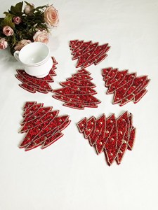 Décoration de Noël bohème rouge faite à la main, en coton polyester écologique lavable, épaisseur 3 mm - Product Image 3