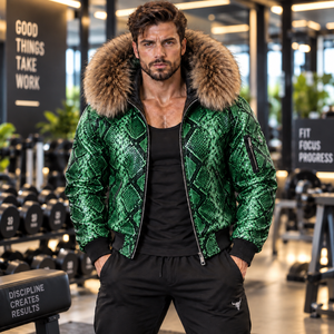 <b>Men's</b> Premium SnakecLeather Hooded Jacket Fox Fur Trim Fashion Motorcycle <b>Coat</b> | Herren Lederjacke | Chaqueta Hombre Cuero - Product Image 4