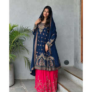 Beautiful Heavy Faux Georgette Top Lehenga & Dupatta Set Party Wear <b>Indian</b> & <b>Pakistani</b> <b>Clothing</b> - Product Image 6
