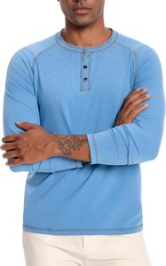 Nouveau T-shirt Henley blanc à manches longues pour homme, 100 % coton, coupe classique, couleur unie, tricoté, col rond, vente en gros OEM ODM - Product Image 5