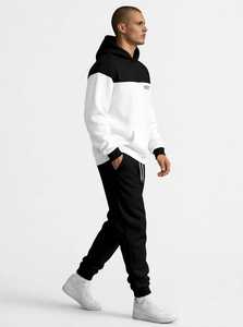 ONETEN APPAREL Conjunto Deportivo Informal de Otoño para Hombre, Sudadera con Capucha 2 en 1 Transpirable de Algodón Blanco y Negro, Pantalones Deportivos - Product Image 4