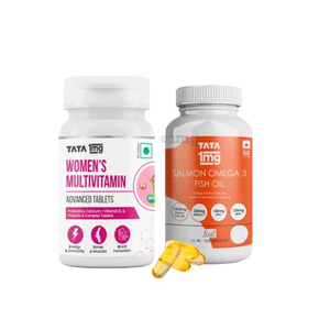 Paquete Combinado de Cápsulas de Aceite de Pescado Omega 3 de Salmón Tata 1mg (60) y Tabletas Multivitamínicas Veganas para Mujeres Tata 1mg (60) - Product Image 1