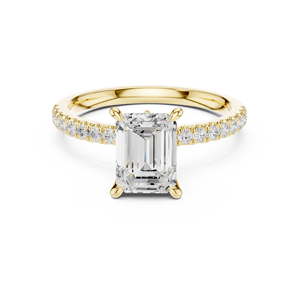 Yellow Gold Emerald Cut Lab Grown <b>Diamond</b> Engagement <b>Ring</b> Pave Solitaire Wedding <b>Ring</b> for Women - Product Image 2