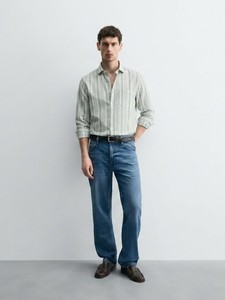 Chemise décontractée rayée à double boutonnage pour homme, manches longues, col rabattu, en coton respirant, style été - Product Image 2