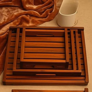 Ensemble de plateaux en bois de Sheesham de qualité supérieure, faits à la main, style rustique indien, plats de service écologiques, vaisselle en bois pour la cuisine et la salle à manger - Product Image 1