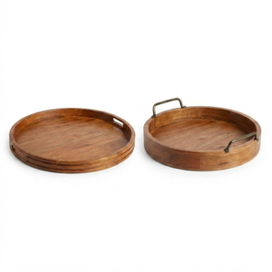 Plateau décoratif rond en bois écologique, prix d'usine, plateaux de service pour collations, plateau de service en bois fait main, décoration intérieure, vente en gros - Product Image 2