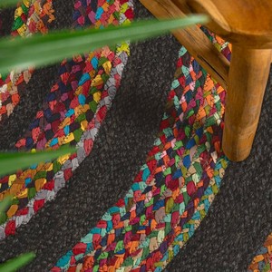 Tapis rond bohème tressé, motif abstrait multicolore, fait main, à poils ras, pour la décoration du salon - Product Image 2