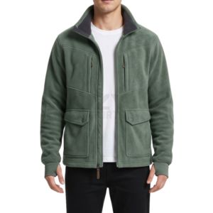 Chaqueta de Forro Polar de Calidad Premium al por Mayor, Gris Medio, con Cremallera Completa, Cuello Alto, Bolsillo en el Pecho, Capa Térmica Exterior, Chaquetas de Invierno - Product Image 5