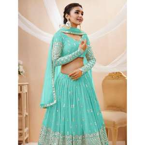 Increíble azul cielo lentejuelas Georgette compromiso desgaste Lehenga Choli - Product Image 4