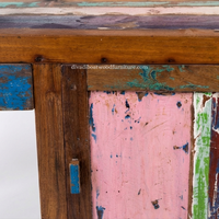 Bureau d'écriture DIVADI fait main en bois de bateau recyclé, minimaliste, écologique, style antique, pour bureau à domicile, avec tiroirs et porte