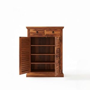 Meuble à chaussures en bois massif Sheesham pour la maison avec 2 portes, 4 étagères et 2 tiroirs - Armoire à chaussures en bois pour la maison - Bois - Product Image 4