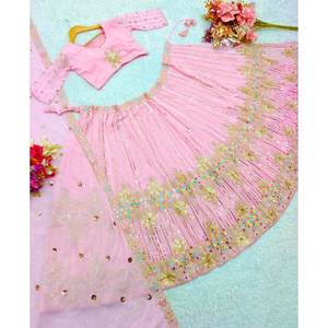 RICH LOOK GEORGETTE SECUENCIA CODIFICACIÓN DORI BORDADO TRABAJO LEHENGA CHOLI CON DUPATTA BABY PINK - Product Image 5