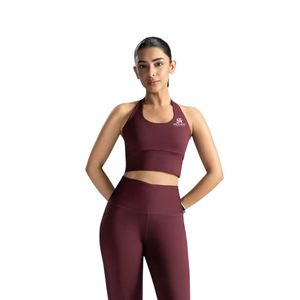 Soutien-gorge de sport halter pour femme bordeaux, sans manches, coupe courte, ajusté et extensible, idéal pour la gym, le yoga, la course et l'entraînement - Product Image 1