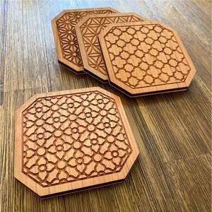 Posavasos de madera de pino natural al por mayor con borde de hilo, patrón de mandala grabado con láser, mantel individual, recuerdos de boda sostenibles, tapete para tazas - Product Image 5