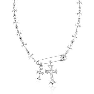 Collane con Croce in Argento per Donne, Stile Y2K Gotico Punk, Gioielli con Pendente in Zirconia Cubica, Collana con Spilla di Sicurezza - Product Image 1