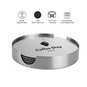 Ensemble de sous-verres personnalisés réutilisables écologiques modernes en acier inoxydable avec support pour les fournitures de bar et l'équipement de restaurant - Product Image 2