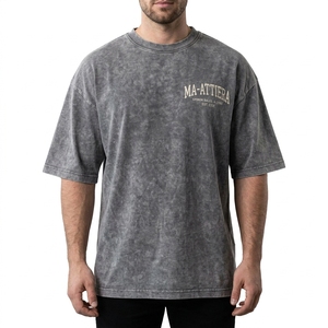 Men's T Shirt Gray Acid Wash Text Graphic Crew Neck Short Sleeve Oversized Fit Casual Streetwear <b>Tshirt</b> Clothes - Product Image 1