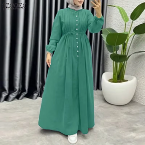 Abaya islamique pour femme musulmane, style hijab, unie, ample, décontractée, en mousseline 100% coton, longue, modeste, col rond, manches longues, à enfiler - Product Image 5