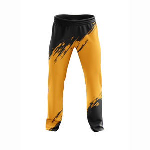 Pantalon de survêtement pour homme noir et jaune à imprimé par sublimation, taille élastique, décontracté, respirant, léger, en lin/coton tricoté, idéal pour le printemps - Product Image 1