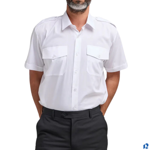Camisa de Trabajo Blanca Transpirable para Hombre, Manga Corta, con Epaulettes de Piloto, Doble Bolsillo, Detección de Agujas, Uniforme de Polialgodón, OEM ODM - Product Image 4