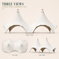 Tente de luxe BOTEEN pour glamping, membrane tensile 750G, 76-88mm, quatre saisons, deux chambres, salon, résistante au vent