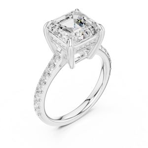 Anillo de Diamantes con Engaste Pavé en Oro Blanco de 14K, Joyería Hecha a Mano en Oro Blanco de 14K con Diamante Cultivado en Laboratorio con Corte Asscher Genuino - Product Image 4