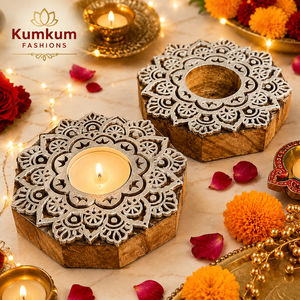Luxury Handmade Wooden Tealight Candle Holder Incense Burner Heritage Carved Diwali Pooja Home <b>Decor</b> Gift Item Festive Favors - Product Image 1
