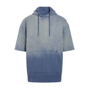 Mens Oversized <b>Short</b> <b>Sleeve</b> <b>Hoodie</b> Gradient Dip Dye Pullover Sweatshirt with Kangaroo Pocket Drawstring - Product Image 2