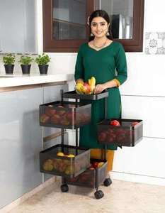 Chariot de rangement de cuisine à quatre niveaux finition mate, chariot utilitaire en acier galvanisé avec paniers solides et roulettes - Product Image 1