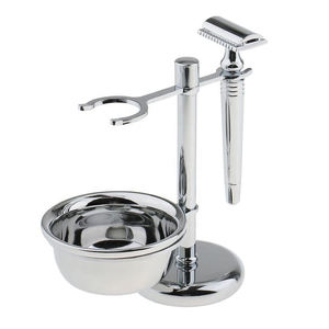 Ensemble de rasage classique 3 pièces pour homme avec manche en acier inoxydable professionnel et poils de blaireau pur personnalisés - Product Image 3