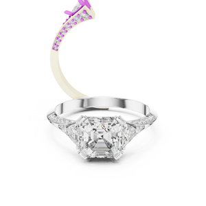 Anillo de Compromiso Royal for Crown de 2.32 CT con Diamante Cultivado en Laboratorio, Corte Trillón, Halo, Pavé, Corte Esmeralda, Plateado, Estilo Punk - Product Image 1