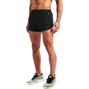 Shorts de sport pour homme, noirs, unis, avec impression par sublimation, coupe classique, séchage rapide, légers, avec poche pour téléphone - Product Image 2